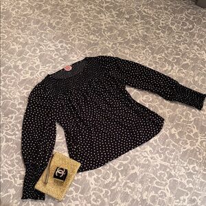 kate spade Black Heart Dot Long Sleeve Blouse 🖤🤍